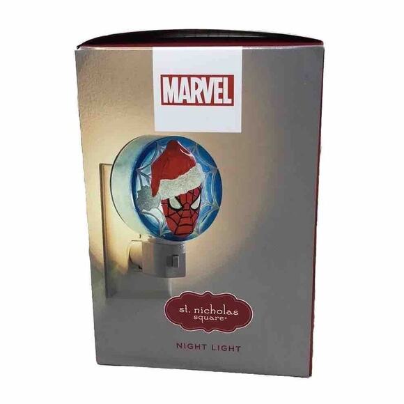 NIB St Nicholas Square Night Light Marvel Spiderman Christmas Hat Nightlight NEW - Picture 5 of 7